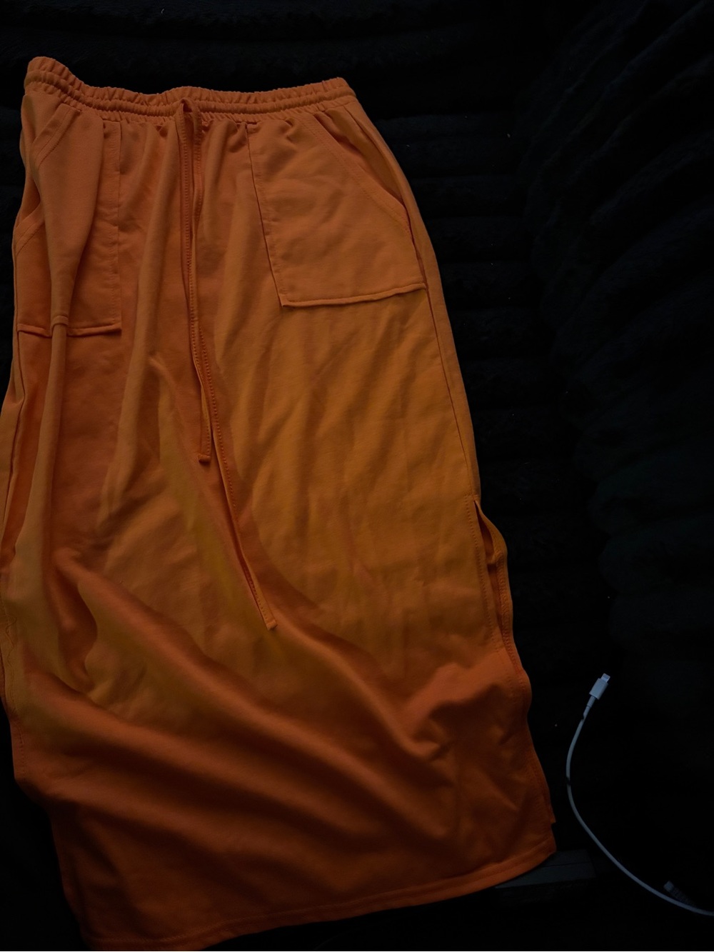Orange Drawstring Skirt with Patch Pockets